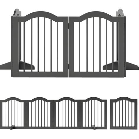 Cancelletto per cani pieghevole autoportante 4 pannelli in legno e MDF 208x61 cm nero (1/4)
