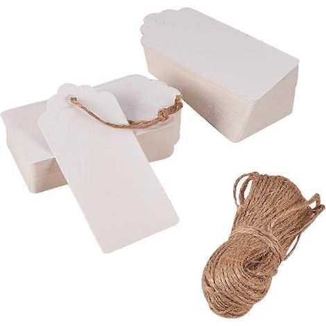 Fityle Lot de 100 étiquettes cadeaux vierges en papier kraft perforé, idéales pour les mariages.-White