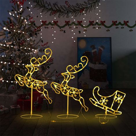 Décoration de Noël - Renne/traîneaux Noël volant Acrylique 260x21x87cm Blanc chaud -WYW85895 (1/5)