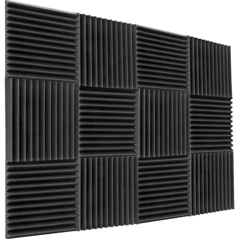Paquet de 12 panneaux acoustiques, panneaux en mousse acoustique 30 x 30 x 2,5 cm, rembourrage insonorisé haute densité, noir (1/5)