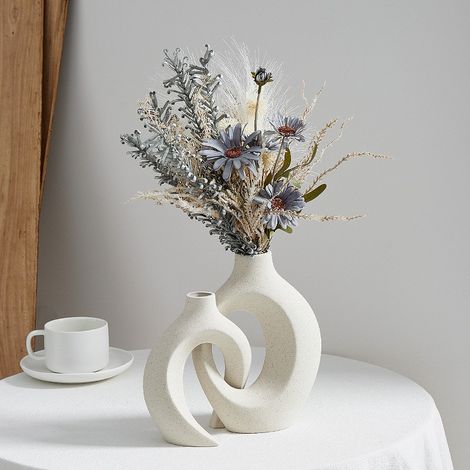 Vase résine forme abstraite étreinte, couleur grès, décoration table salon style européen (1/4)
