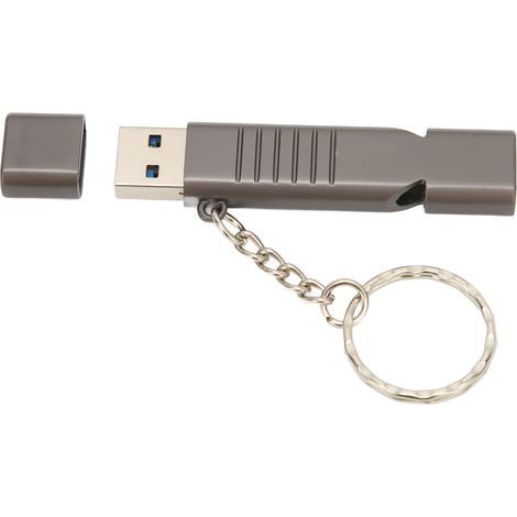 128GB SOS Outdoor Waterproof Whistle Flash Drive, 120dB Sound, Multifunctional Zinc Alloy USB Key with Keychain for Computer (1/5)