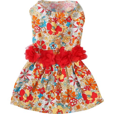 1 robe pour chien et chat, motif floral multicolore, en coton polyester, taille L, pour mariages, Saint-Valentin et usage quotidien (1/5)