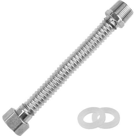 Manguera corrugada de acero inoxidable de 20 cm, manguera flexible extensible de 3/4 de pulgada, manguera de conexión para calentador de agua, inodoro y bañera, anillo de sellado universal duradero. (1/5)