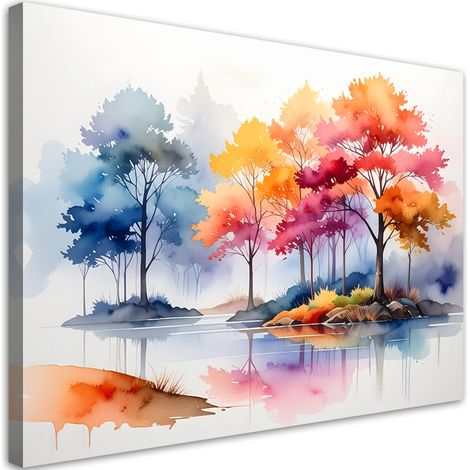 Toile Imprimée, Forêt colorée paysage pastel,30x20 (1/4)