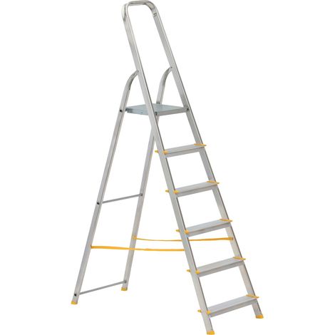 Alve – Escabeau aluminium 6 marches – Large plateforme 26,4 cm – Marches antidérapantes – Poids max 150 kg – Stabilité renforcée