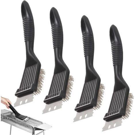 Grillbürste, 4-teilige Grillreinigungsbürste, Edelstahlbürste für Grills und Oberflächen. (1/4)