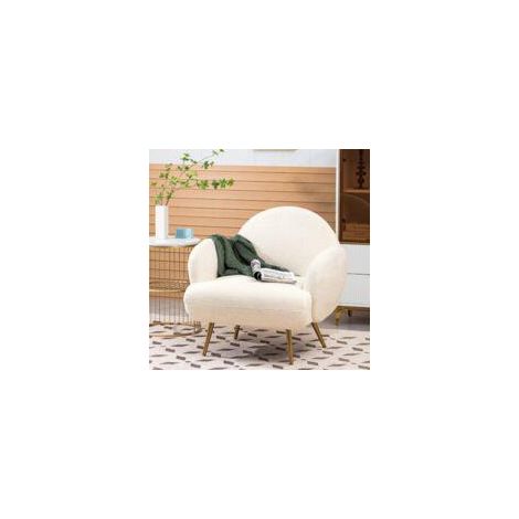 Fauteuil rembourré moderne, pieds en métal doré, idéal pour salon, chambre ou coin café, blanc (1/5)