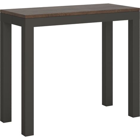 Console extensible bois foncé et cadre métal anthracite 40 à 196cm Olivia-Support 2 pieds (1/5)