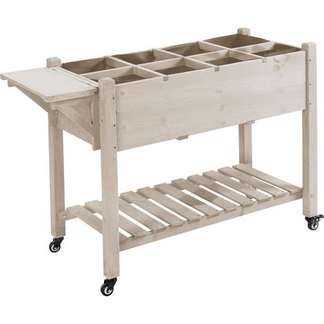 Fioriera da Esterno a 8 Sezioni 123x54x87 cm con Ripiano Laterale e Mensola in Legno di Abete Legno (1/5)