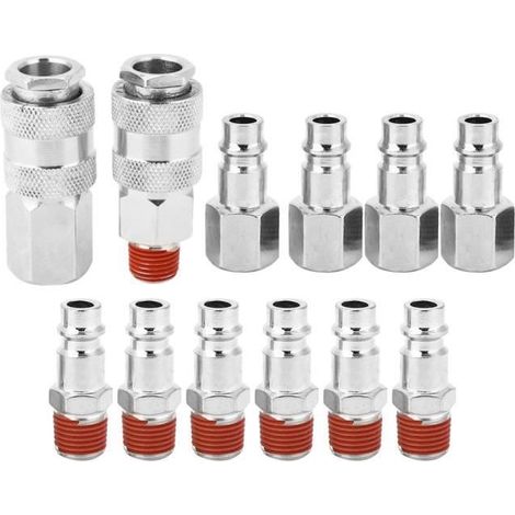 Fdit Connecteur pneumatique 12 pièces 1/4 pouce BSP mâle femelle connecteur de tuyau d'air coupleur à dégagement rapide raccord (1/4)