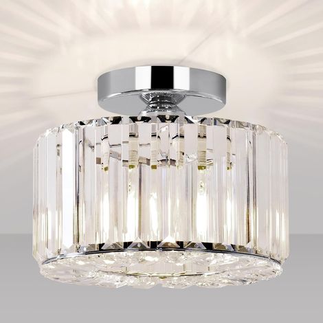 1 Plafonnier Cristal Chrome E27 Semi-Encastré 24cm Pour Salon Chambre Cuisine Salle De Bain (1/5)