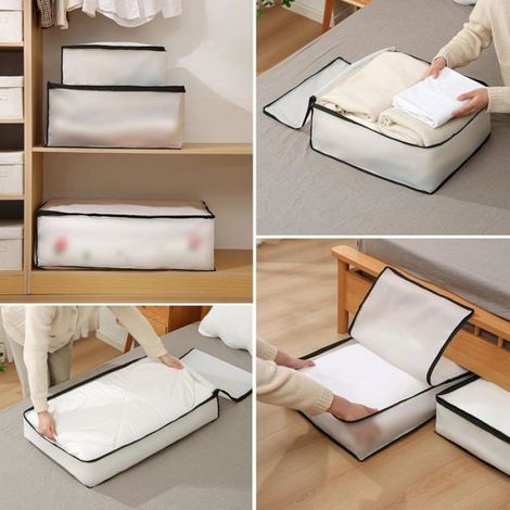Boîte De Rangement Sous Lit - Pliable Avec Couvercle Et Fermeture Éclair - En Tissu PEVA - Pour Vêtements Chaussures Linge - Lot De 2 (1/4)