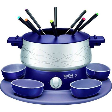 Tefal EF351412 - Apparecchio per fonduta Simply Invent, completo di 1 tegame, 8 forchette e 5 recipienti, colore: blu indaco