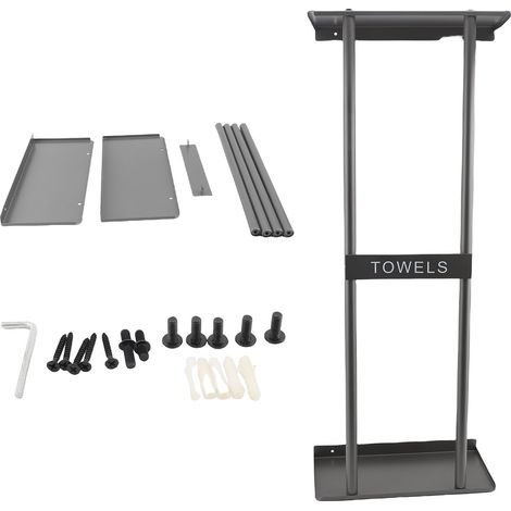 Porte-serviettes mural en métal noir, gain de place, enroulable et pliable, pour la maison et l'hôtel, gris. (1/2)