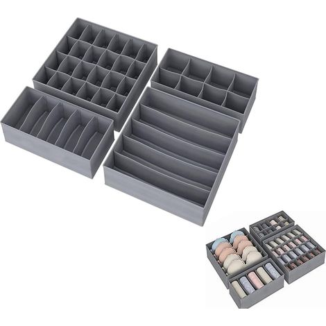 8 Pièces Boîte de Rangement Pliante non Tissée, Boîte de Rangement pour Tiroir à sous-vêtements, équipée de Cloisons de Tiroir, Adaptée aux Chaussettes, Foulards (Gris) (1/5)