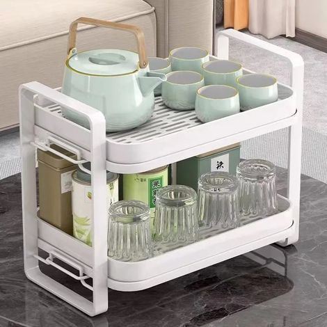 TrAdE Shop Traesio - Scolapiatti Mensola Con 2 Ripiani Impilabili Organizer In Metallo Con Vassoio Drenaggio - (1/5)