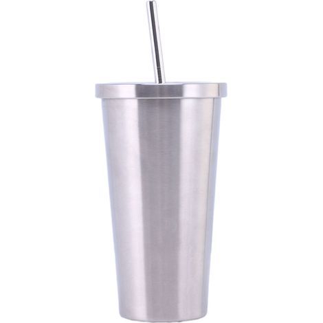 Kaffeebecher aus Edelstahl 304 – 500 ml – mit integriertem Strohhalm und auslaufsicherem Schraubverschluss – für Auto, Büro und Outdoor-Aktivitäten (1/5)
