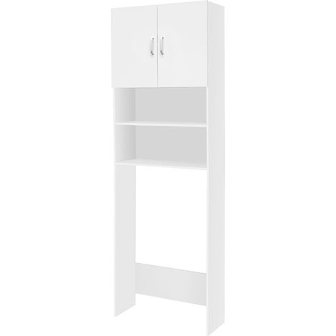 ECD Germany Mobile per lavatrice mobiletto da bagno 63x25x190 cm salvaspazio armadio bagno coprilavatrice mobili arredo bagno copri asciugatrice copri WC con armadietto 2 ante ripiani legno bianco (1/5)