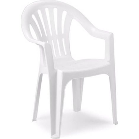 TRADE SHOP - Set 2pz Sedia Monoblocco In Plastica Schienale Alto Con Braccioli Bianco Giardino 008938 - (1/3)