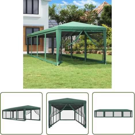 The Living Store Partyzelt mit 10 Mesh-Seitenwänden Grün 3x12 m HDPE - Outdoorzelt - Gartenpavillon - Festzelt - Partyzelt - Sommergarten (1/5)