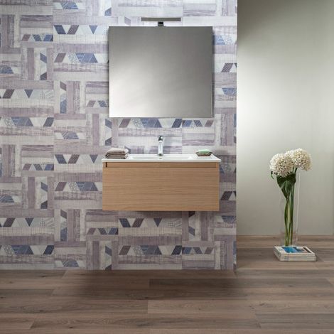 Mobile Bagno Sospeso Rovere 80 cm con Cassetto Lavabo e Specchio (1/5)
