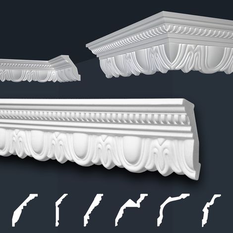 Moulures de stuc à motifs blancs, EPS Styropor ajustement forme, Paquets d'épargne Marbet série B: B-34 / 70x90mm, 40 Mètres / 20 Bandes