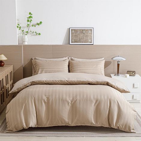 Satin Bettwäsche 220x240 Khaki Gestreift, 3-teilig, mit Reißverschluss