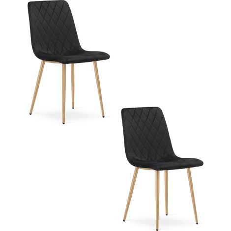 Sedia Turin - velluto nero / gambe color legno x 2 (1/5)