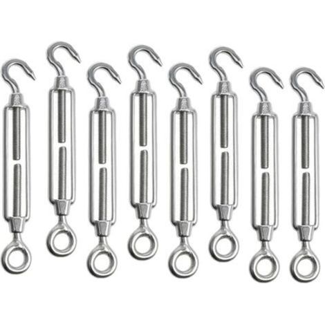 8 pièces tendeur réglable en acier inoxydable 304 pour câble, corde, ficelle, fil à linge, jardin et filet – avec crochet et boucle (1/5)