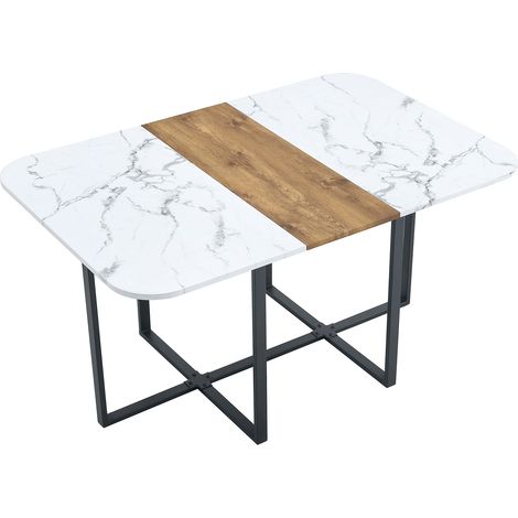 Tavolo da pranzo per 4-6 persone, MDF effetto legno naturale, gambe in metallo nero, design moderno e versatile - bianco (1/5)