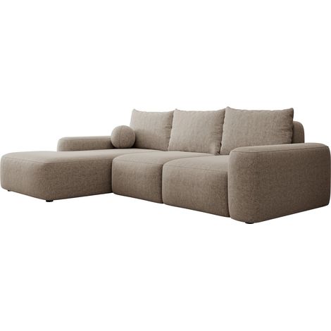 Selsey Carnos - Ecksofa mit Schlaffunktion, Ballkissen, Chenillebezug, Hellbraun, linksseitig (1/5)