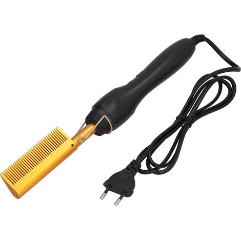 Peigne multifonctionnel pour cheveux mouillés et secs, outil chauffant pour boucler et lisser, prise UE 120-240 V, couleur or