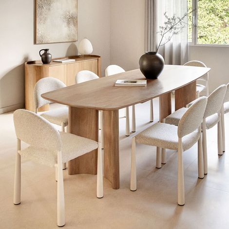Ensemble table rectangulaire 200x100 cm en bois de manguier Sidney et 8 chaises de salle à manger en boucle Nagore SKLUM (1/5)