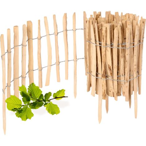 Garronda Cloture Jardin Exterieur à Planter en noisetier, clôture Jardin, clôture Bois, Bordure en Bois, ganivelle de Potager Exterieur GD-0156 Lot de 1 (Écart des Lattes: 3-5 cm, 35 cm x 5m)