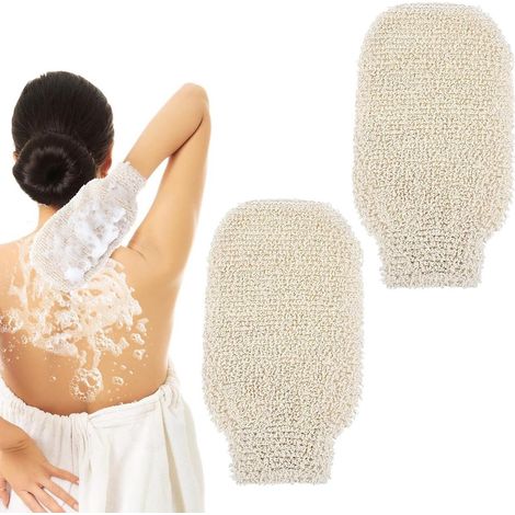 gant de douche en sisal naturel pour exfolier gommer et peler le corps adapté aux adultes et aux enfants lot de 2 gants (1/5)