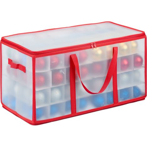 Relaxdays Christbaumkugel Tasche, für 128 Kugeln, HxBxT: 31x30x60 cm, Vlies, Pappe, Weihnachtskugel Box, transparent/rot (1/5)