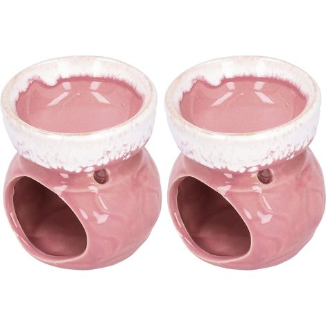 Bruleur d'huiles essentielles en céramique rose, 2 pièces, diffuseur d'arômes décoratif, encensoir pour maison, poêle de parfum, kit de thérapie aromatique. (1/5)