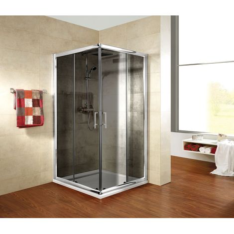 Accès d'angle droit avec portes de douche coulissantes, 90 x 90 x 185 cm, verre 6 mm anthracite fumé, Impériale, Schulte (1/3)