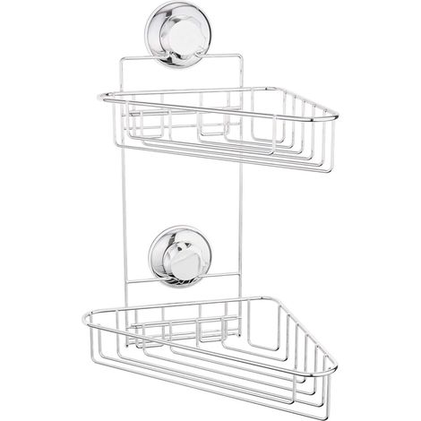Etagère murale d'angle à ventouses 2 niveaux Bestlock chrome - COMPACTOR - 22 x 23.5 x H.36 CM - Argent (1/5)