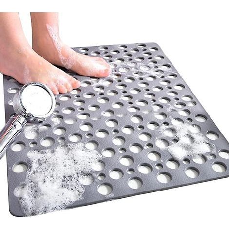 Square Shower Mats Non Slip Anti Mould, 53 x 53 cm Rubber Anti Slip Bath Mat with Drain Holes, Machine Washable, Grey (1/5)