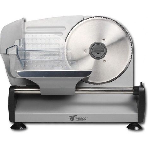 Affettatrice elettrica in acciaio inox  Affettatrice per salumi da 150 W  Regolazione dello spessore da 0 a 15 mm  Interrutto