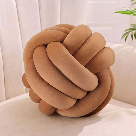 Relaxdays Knotenkissen, geknotetes Kissen für Sofa, Bett, dekorativ, skandinavisch, Zierkissen Knoten, Ø 25 cm, braun (1/5)