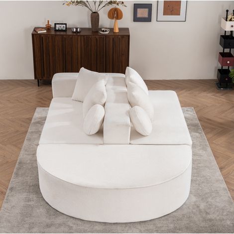 Canapé modulable 171/72 cm blanc en chenille, sans montage, design convertible et confort moelleux (1/5)