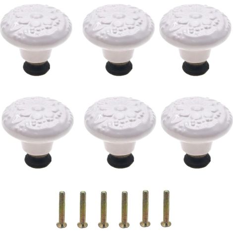 Boutons De Tiroir Vintage En Céramique Blanche, Lot De 6 (1/5)