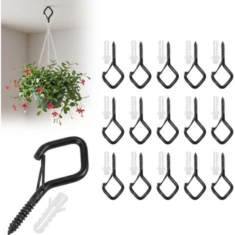 Crochets à Visser Inox - Lot de 15 - Acier Noir Antirouille - Boucle Sécurité pour Guirlandes et Plantes - Intérieur Extérieur Bois Béton (1/5)