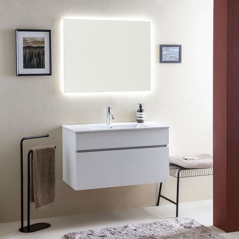 Unterschrank, Waschtisch Und Led Lichtspiegel, 90X46cm Sole