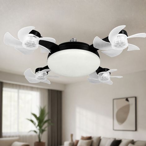 Ventilateur plafond drone LED E27, pales pliables 50cm, moteur silencieux DC, télécommande, lumière dimmable 3 couleurs, design moderne