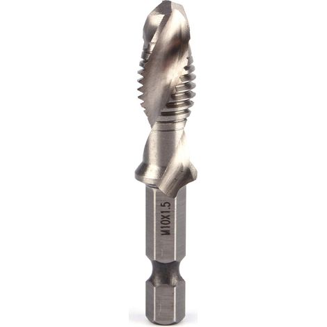 Jeu de tarauds et forets hexagonaux M10 x 1,5, embouts HSS 1/4", forets hélicoïdaux revêtus pour taraudage doux et aluminium