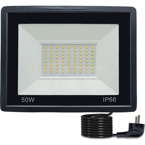x 50W LED Floodlight, IP66 Outdoor Spotlight, 3m Cable with EU Plug, Garden/Garage Lighting, Warm White 3000K (1/5)